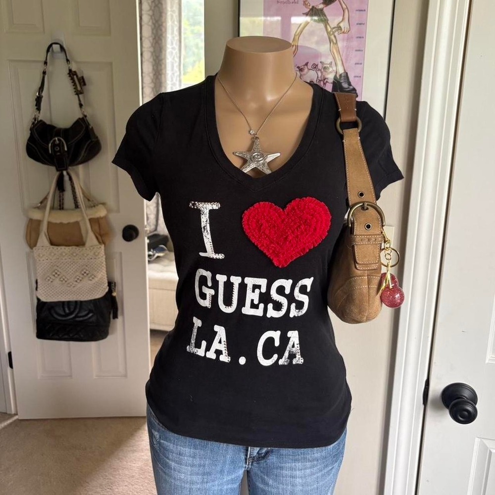 y2k 2000s guess graphic tee black i love guess
